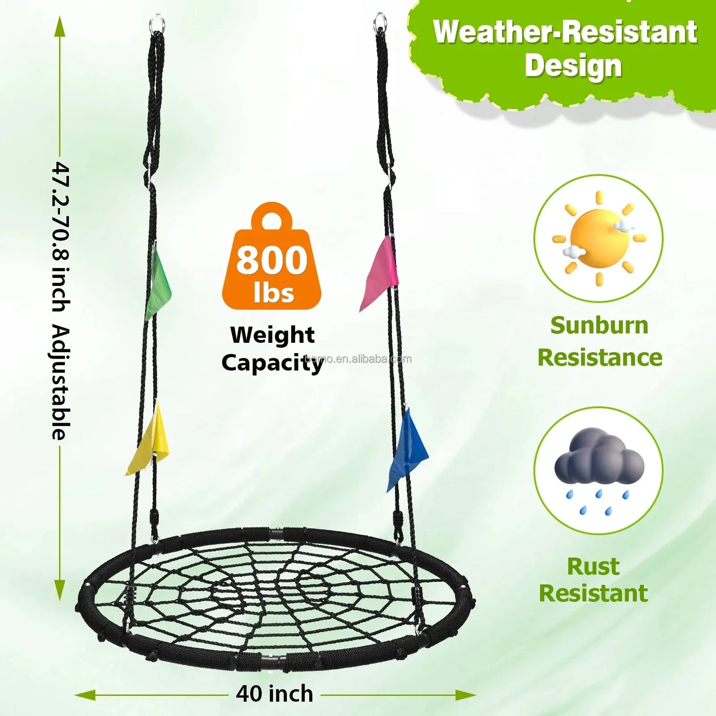 ZOSHINE Outdoor Tree Swing with Safe Net and Hanging Straps for Backyard Use