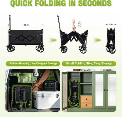 Collapsible Foldable 4-Wheel Utility Wagon Cart Brakes Lightweight Portable All-Terrain Design for Groceries Shopping Camping-2