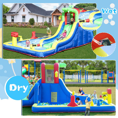 Kids Party Wet Dry Inflatable Bounce House Water Slide Bouncer Combo with Bigger Splash Pool,Climbing,Blower,Basket,Dartboard