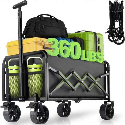 Collapsible Foldable 4-Wheel Utility Wagon Cart Brakes Lightweight Portable All-Terrain Design for Groceries Shopping Camping-2