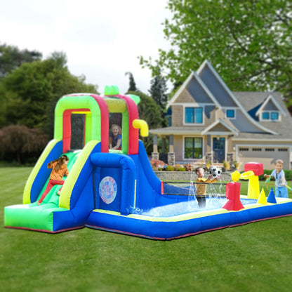 Kids Party Wet Dry Inflatable Bounce House Water Slide Bouncer Combo with Bigger Splash Pool,Climbing,Blower,Basket,Dartboard