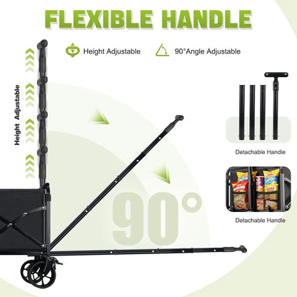 Collapsible Foldable 4-Wheel Utility Wagon Cart Brakes Lightweight Portable All-Terrain Design for Groceries Shopping Camping-2